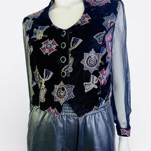 Vintage Byers Velvet  Metallic Medallion Motif Jackets With Long Sheer Sleeves M